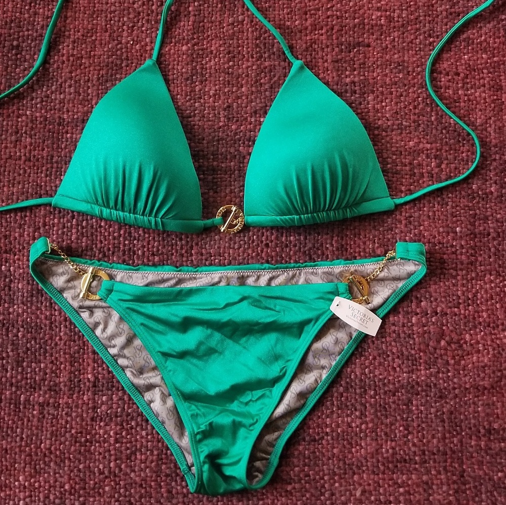 Victoria's Secret Kelly Green & Gold Chain Bikini